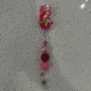 Strawberry-Themed Retractable Badge Reel Accessory with Pink Beads